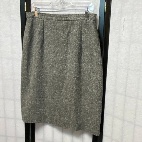 Rena Rowan for Saville Silk Blend Tweed Pleated Lined Pencil Skirt Black White - Picture 3 of 11